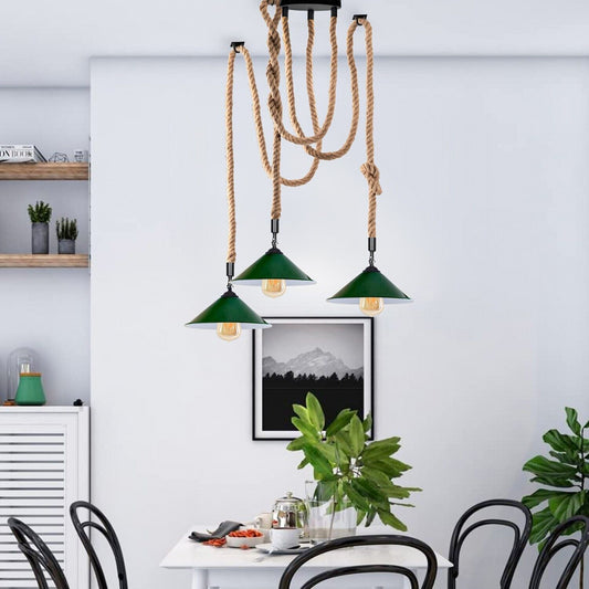 Industrial vintage Retro 3 Head Hemp  Spider Chandelier  Cone Green - l'Ame du temps 