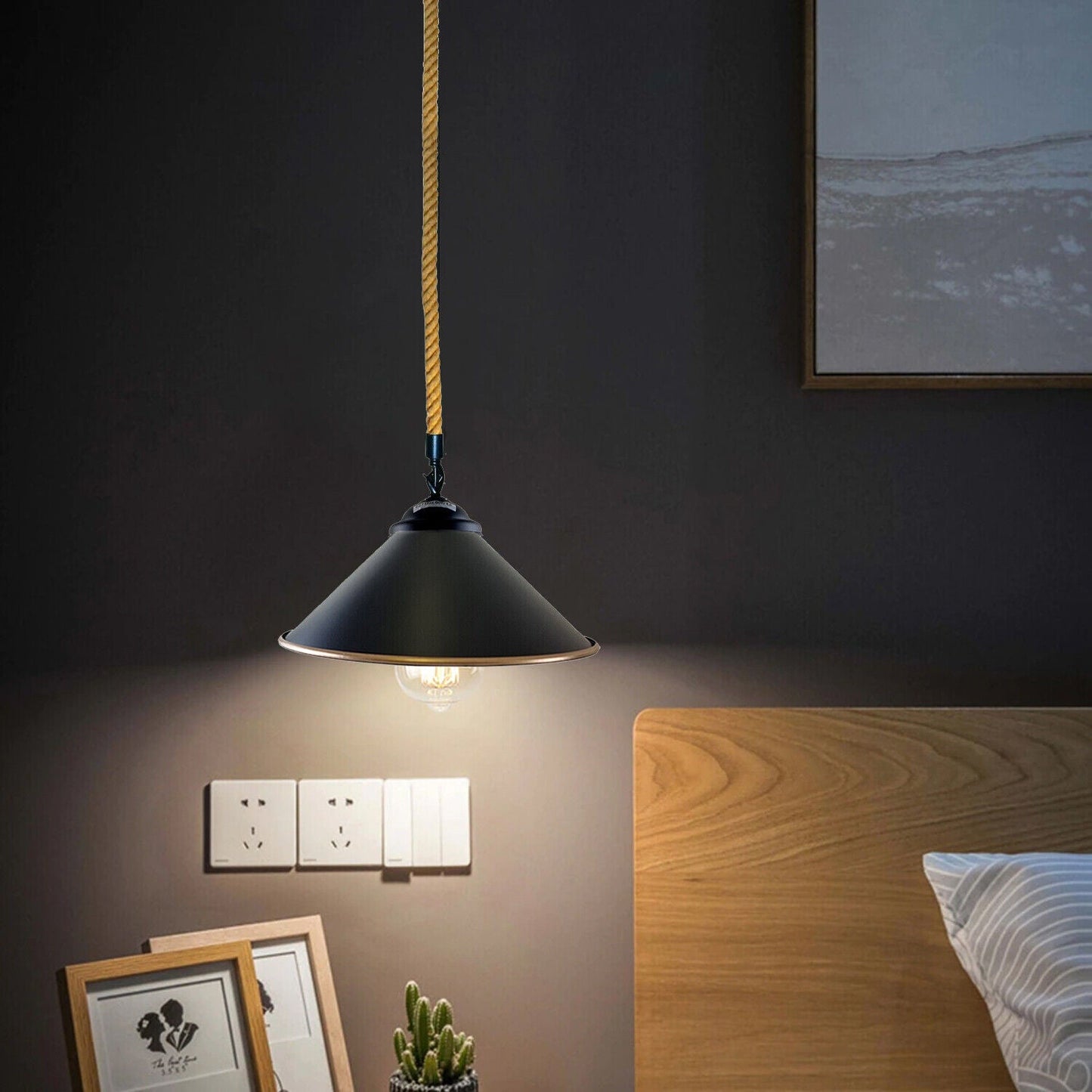 Vintage Retro Industrial Loft Cone Hemp rope Single Pendant Light - l'Ame du temps 