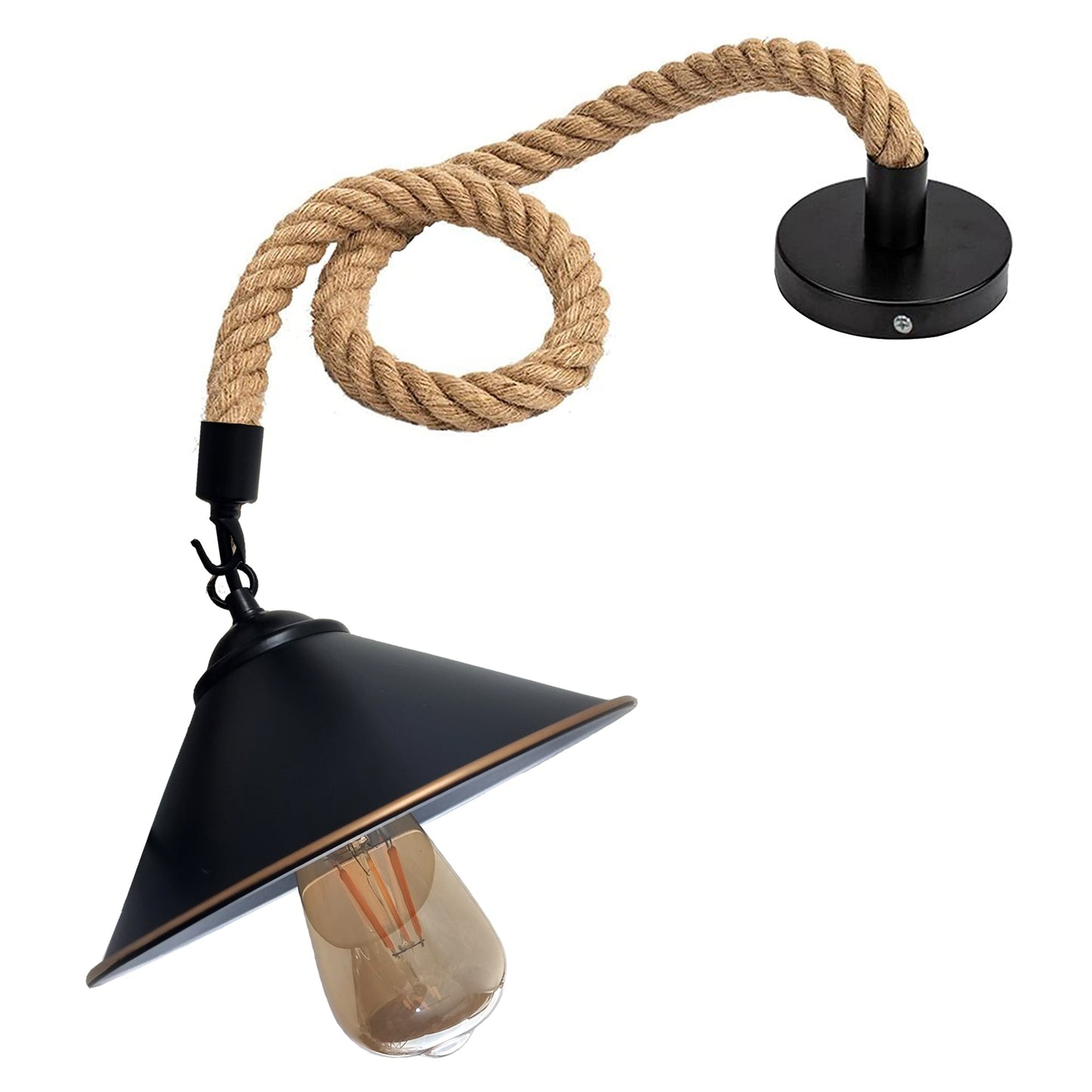 Vintage Retro Industrial Loft Cone Hemp rope Single Pendant Light - l'Ame du temps 