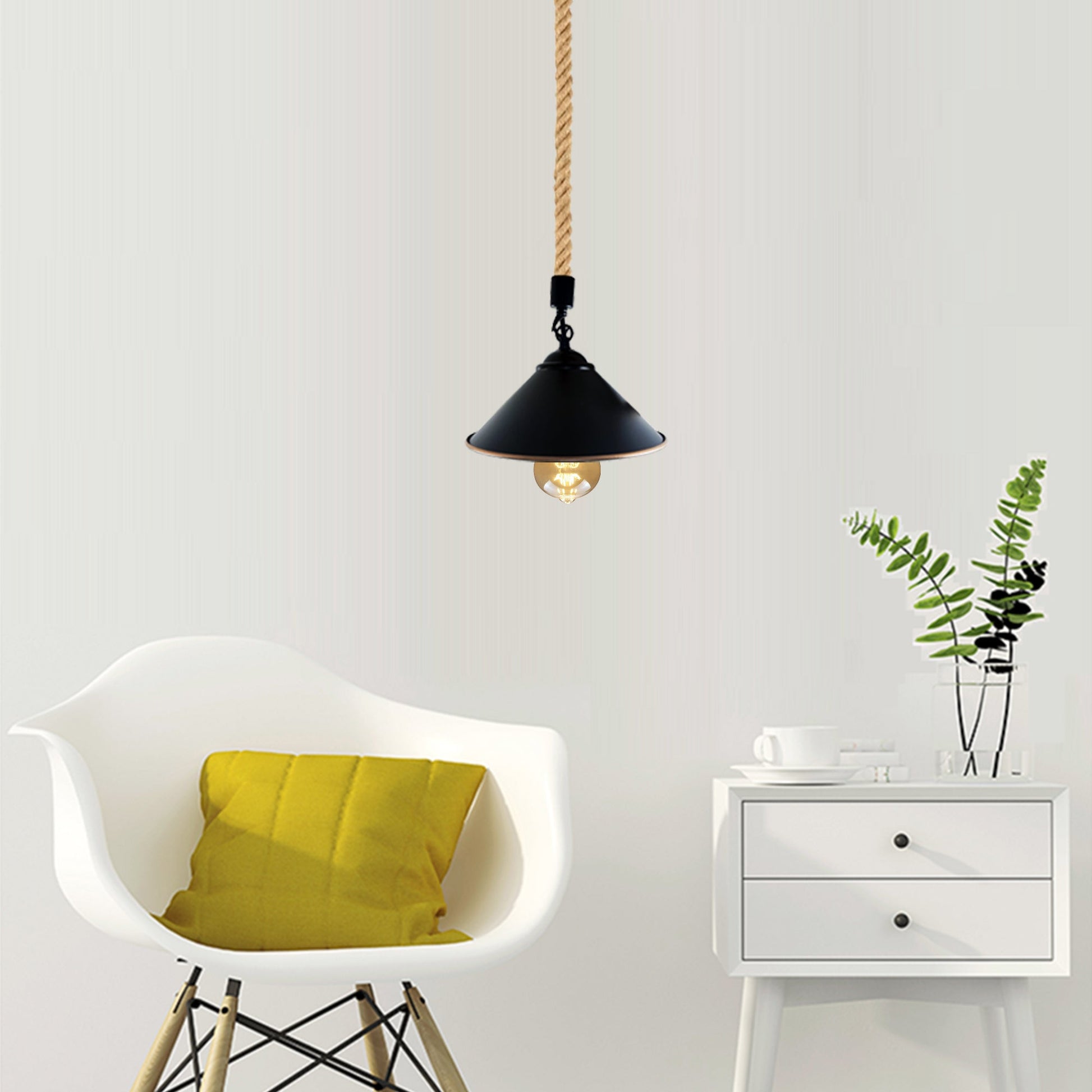 Vintage Retro Industrial Loft Cone Hemp rope Single Pendant Light - l'Ame du temps 