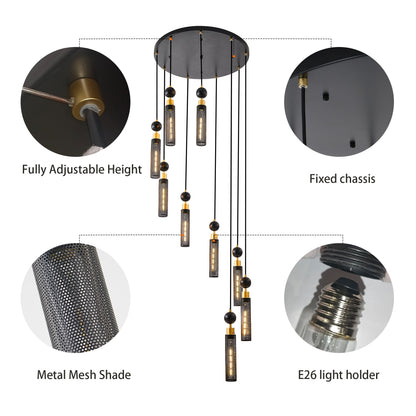 Modern Industrial Multi-Light Pendant Chandelier - 9-Light Black and - l'Ame du temps 