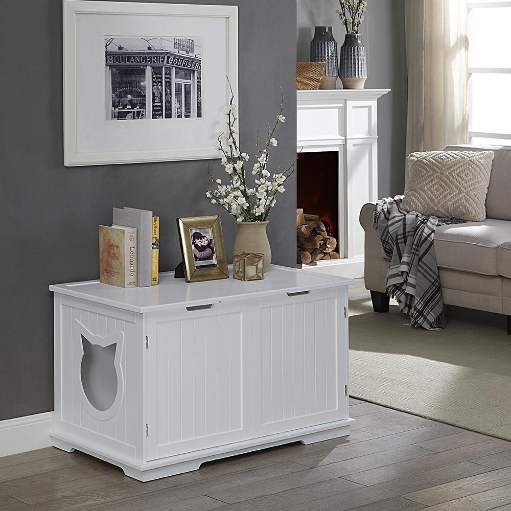 X-Large Cat Washroom Bench Litter Box Enclosure Furniture Box House - l'Ame du temps 