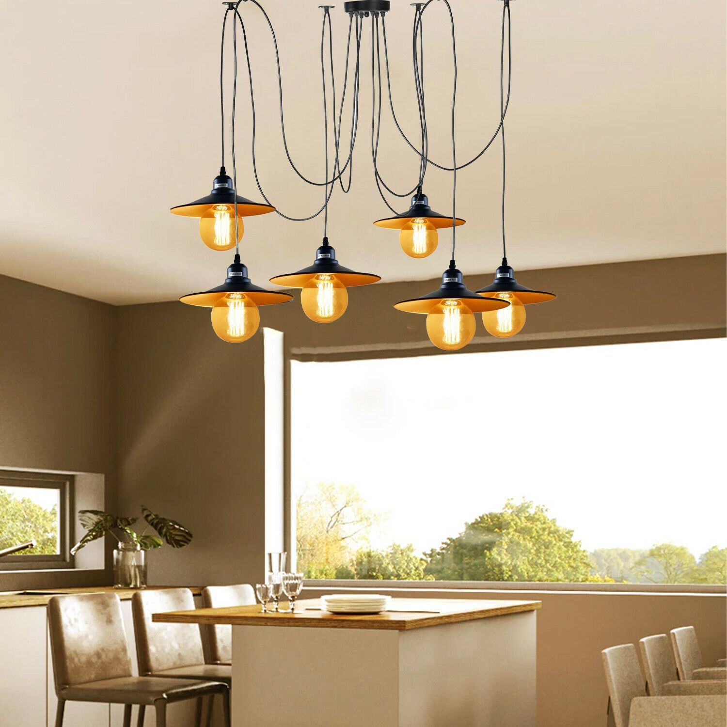 Black Retro Loft Spider 6 Way Ceiling Metal Hanging Adjustable Light - l'Ame du temps 