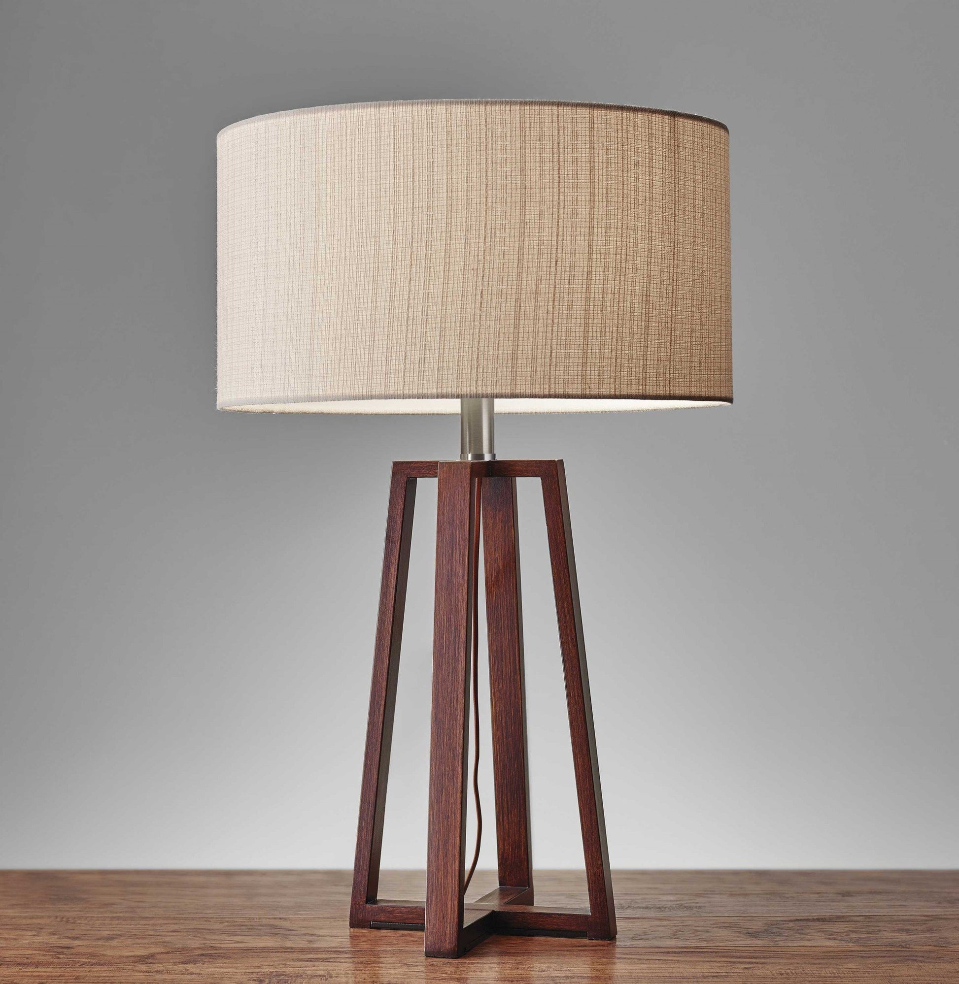 Walnut Wood Finish Linen Fabric Shade Table Lamp - l'Ame du temps 