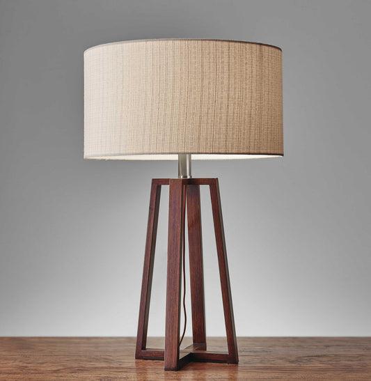 Walnut Wood Finish Linen Fabric Shade Table Lamp - l'Ame du temps 