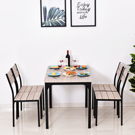 HOMCOM 5pcs Wooden Dining Set Industrial Style Wood and Metal Kitchen - l'Ame du temps 