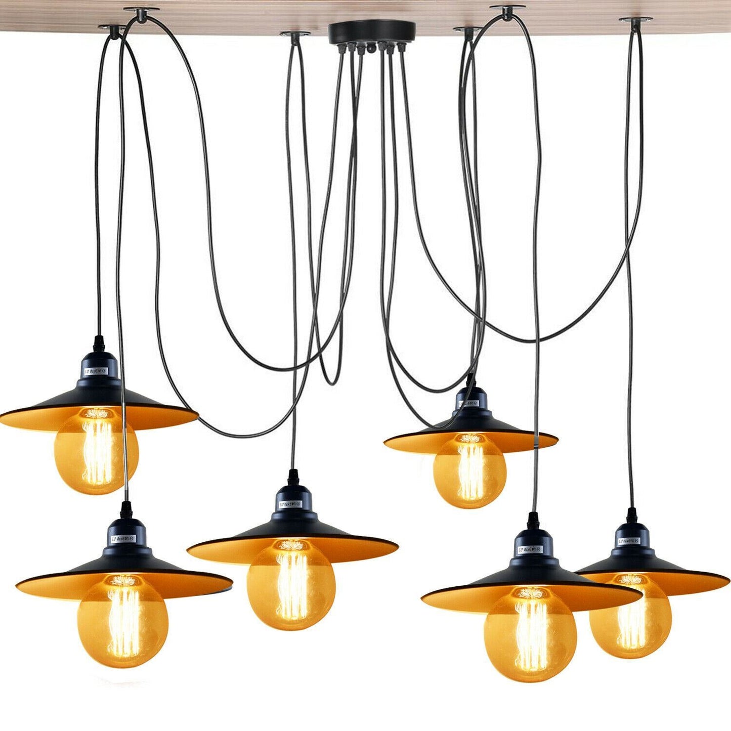 Black Retro Loft Spider 6 Way Ceiling Metal Hanging Adjustable Light - l'Ame du temps 