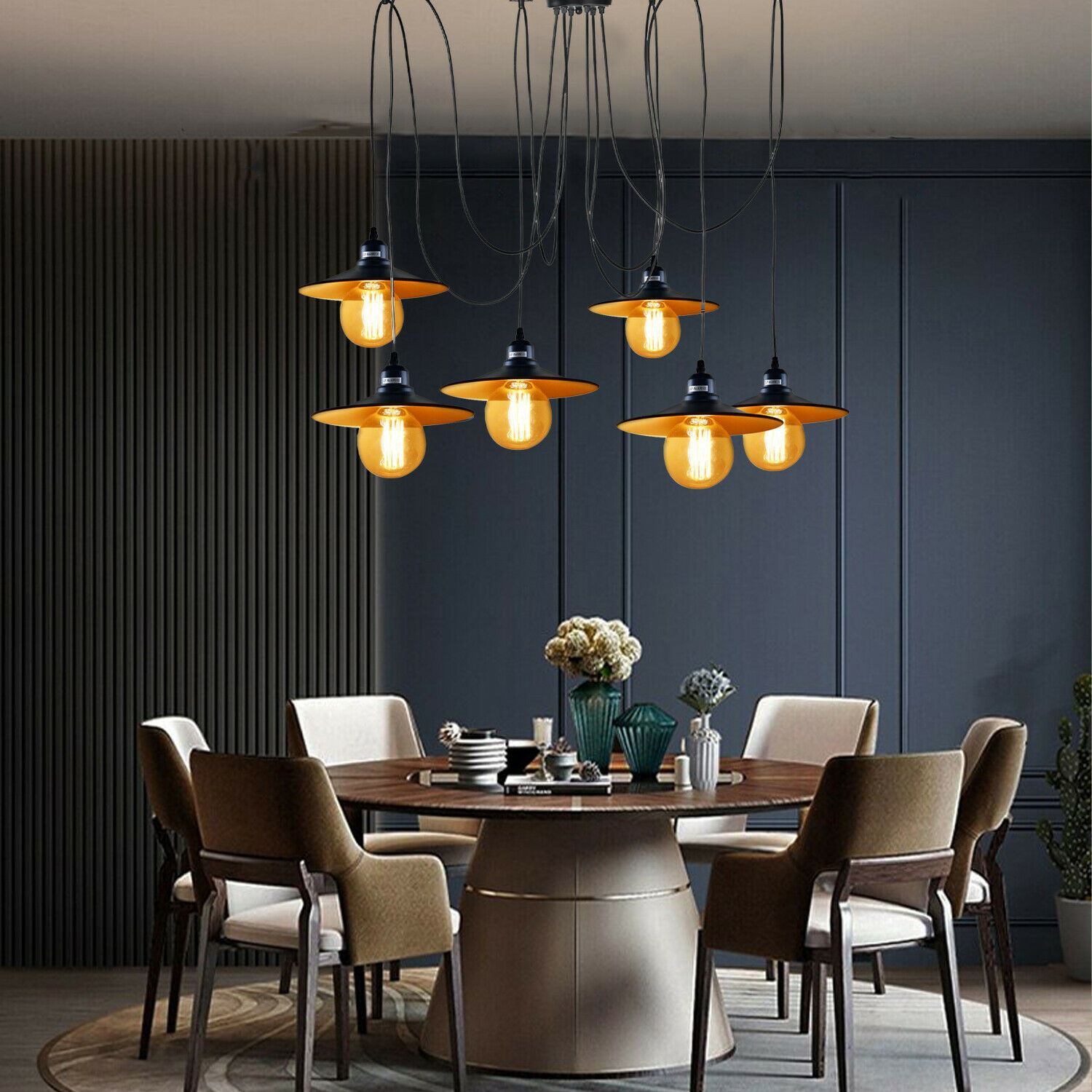 Black Retro Loft Spider 6 Way Ceiling Metal Hanging Adjustable Light - l'Ame du temps 