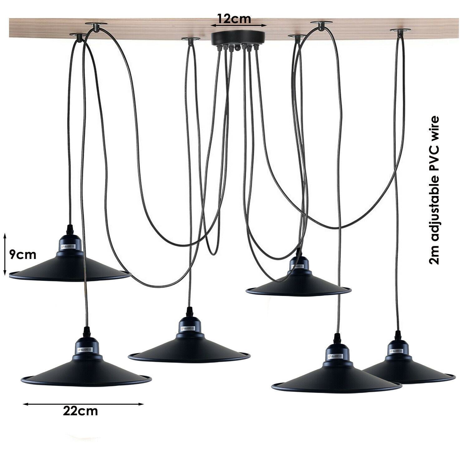 Black Retro Loft Spider 6 Way Ceiling Metal Hanging Adjustable Light - l'Ame du temps 