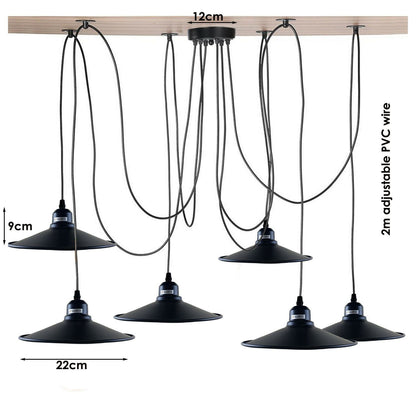 Black Retro Loft Spider 6 Way Ceiling Metal Hanging Adjustable Light - l'Ame du temps 