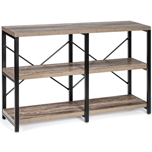 3-Tier Console Table Rustic X-Shaped with Shelves - l'Ame du temps 