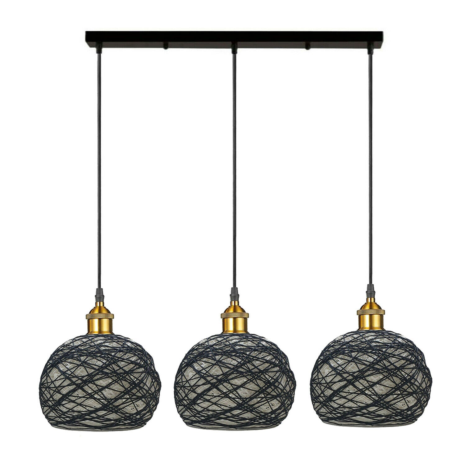 3 Head Wicker Globe Shape Pendant Shade Retro Hanging Ceiling Lame - l'Ame du temps 