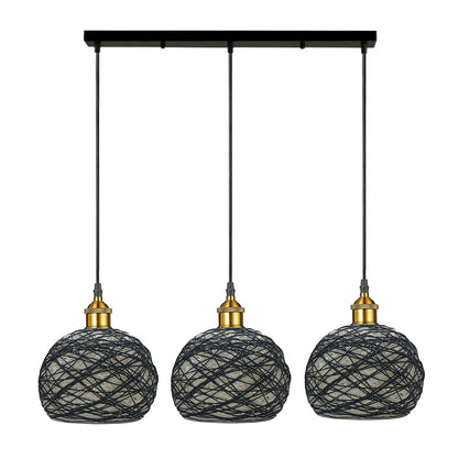 3 Head Wicker Globe Shape Pendant Shade Retro Hanging Ceiling Lame - l'Ame du temps 