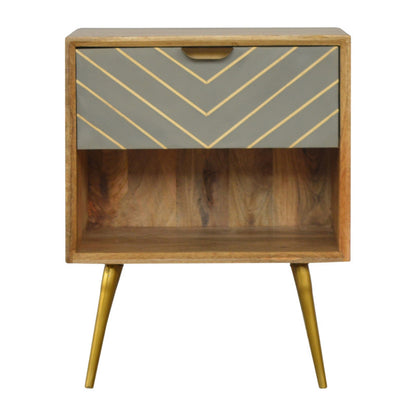Sleek Cement Brass Inlay Bedside with Open Slot - l'Ame du temps 