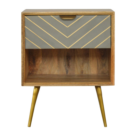 Sleek Cement Brass Inlay Bedside with Open Slot - l'Ame du temps 