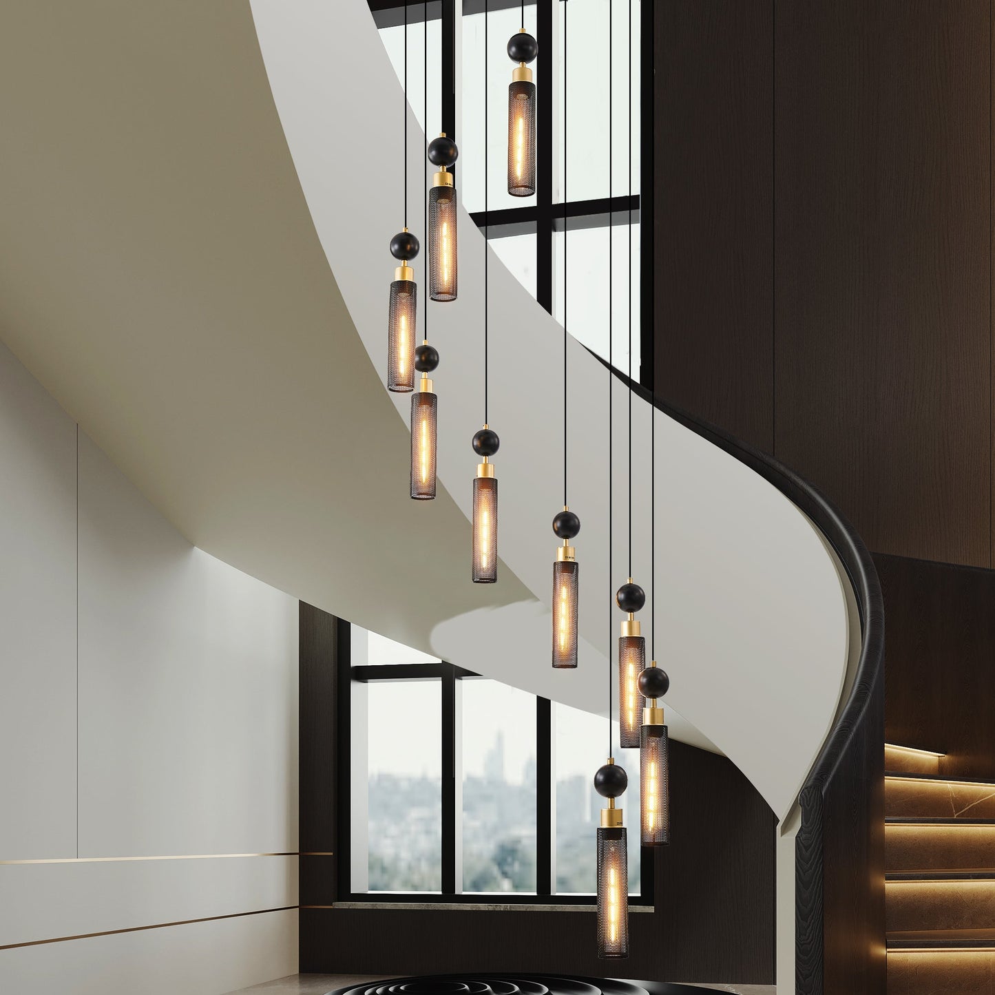 Modern Industrial Multi-Light Pendant Chandelier - 9-Light Black and - l'Ame du temps 
