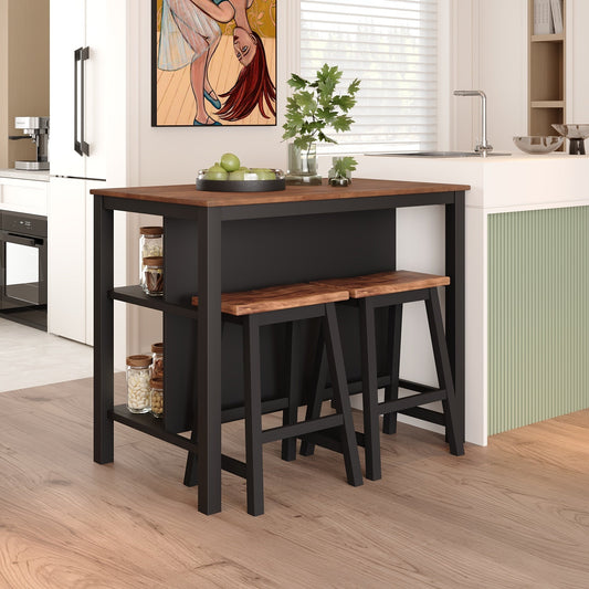 Solid Wood Rustic 3-piece 45" Stationary Kitchen Island Set with 2 - l'Ame du temps 