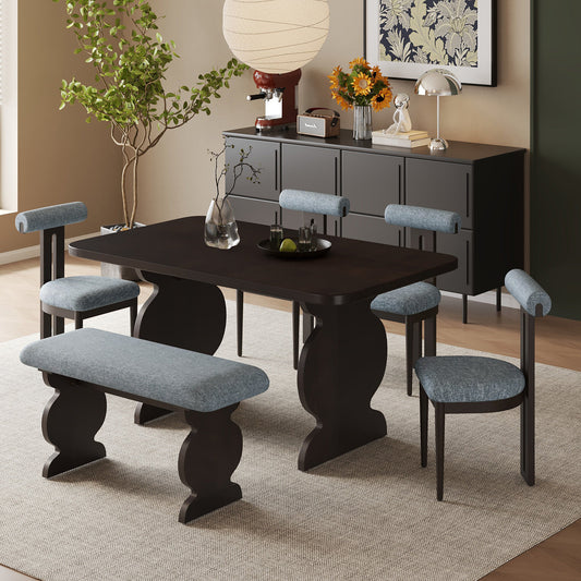 6-Piece Dining Set, Mid-Century Modern Table Set for 6 Persons with 4 - l'Ame du temps 