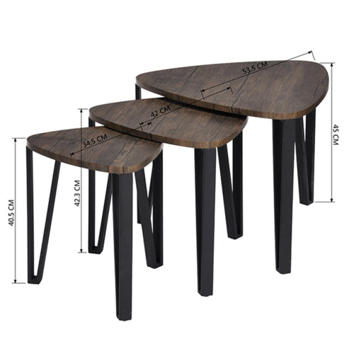 Stacking Side Table Set of 3 Nesting Triangle End Coffee Tables - l'Ame du temps 